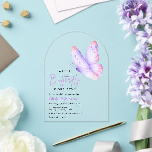 Pink Purple A Little Butterfly Baby Shower Acrylic Invitations