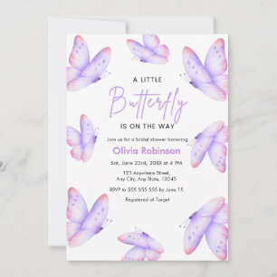 Pink Purple A Little Butterfly Baby Shower Invitation
