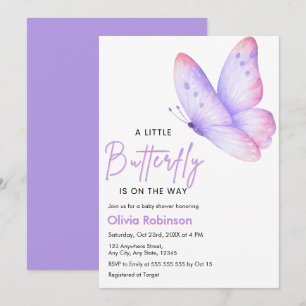 Pink Purple A Little Butterfly Baby Shower Invitation