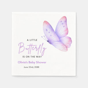 Pink Purple A Little Butterfly Baby Shower Napkin