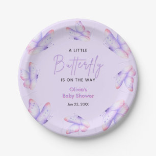 Pink Purple A Little Butterfly Baby Shower Paper Plate