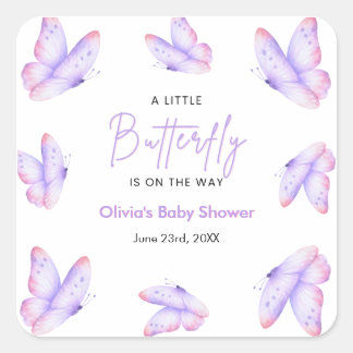 Pink Purple A Little Butterfly Baby Shower Square Sticker