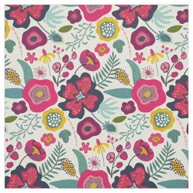 Pink Purple Abstract Floral Pattern Fabric (Swatch)