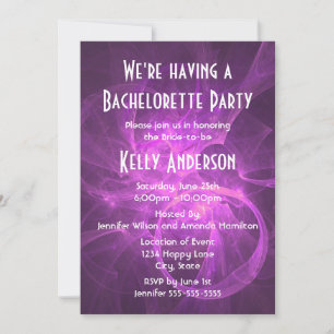 Pink Purple Abstract fractal Bachelorette Party Invitation