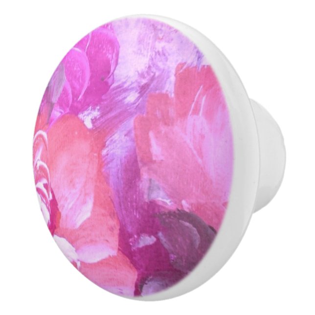 Pink Purple Abstract Watercolor Flowers Dresser Ceramic Knob (Right)