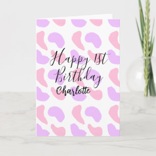 Pink purple abstracts shapes happy 1st birthday na card
