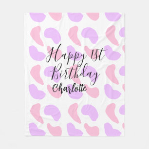 Pink purple abstracts shapes happy 1st birthday na fleece blanket