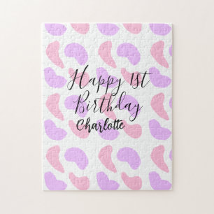 Pink purple abstracts shapes happy 1st birthday na jigsaw puzzle