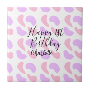 Pink purple abstracts shapes happy 1st birthday na tile