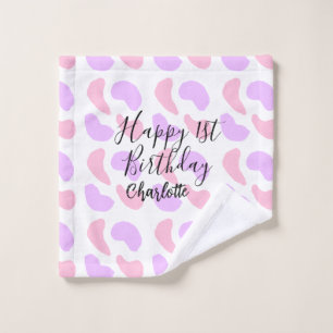 Pink purple abstracts shapes happy 1st birthday na wash cloth