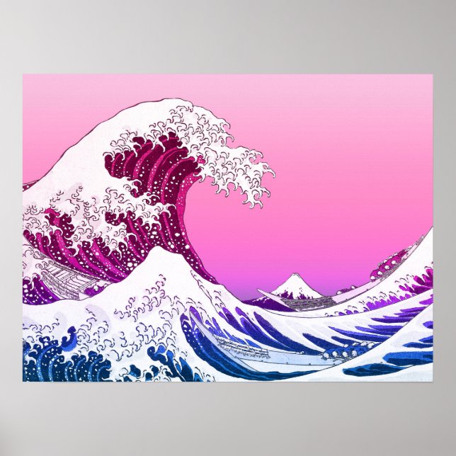 Pink Purple Aesthetic Great Wave off Kanagawa Poster (Front)