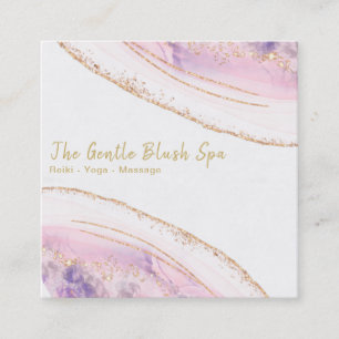 *~* Pink Purple AGATE Crystal Gold Glitter Square Business Card