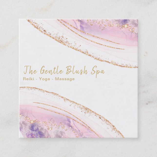 *~* Pink Purple AGATE Crystal Gold Glitter Square Business Card (Front)