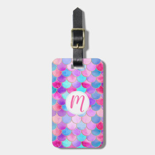 Pink, Purple and Aqua Mermaid Scale Pattern Luggage Tag