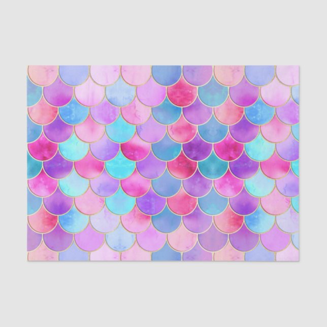 Pink, Purple and Aqua Mermaid Scale Pattern Tissue Paper (Front)