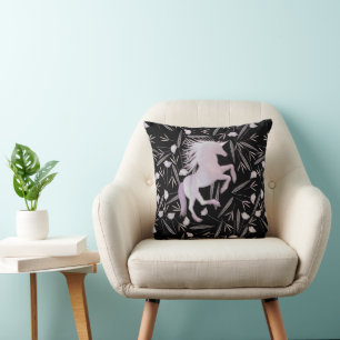 Pink Purple and Black Unicorn & Floral Pattern Cushion