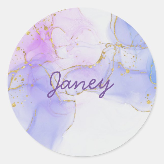 Pink, Purple and Blue Alcohol Ink Classic Round Sticker (Front)