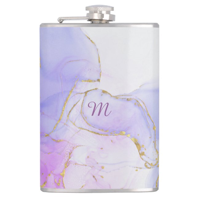 Pink, Purple and Blue Alcohol Ink Hip Flask (Front)