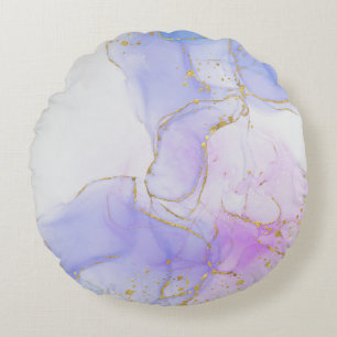 Pink, Purple and Blue Alcohol Ink Round Cushion
