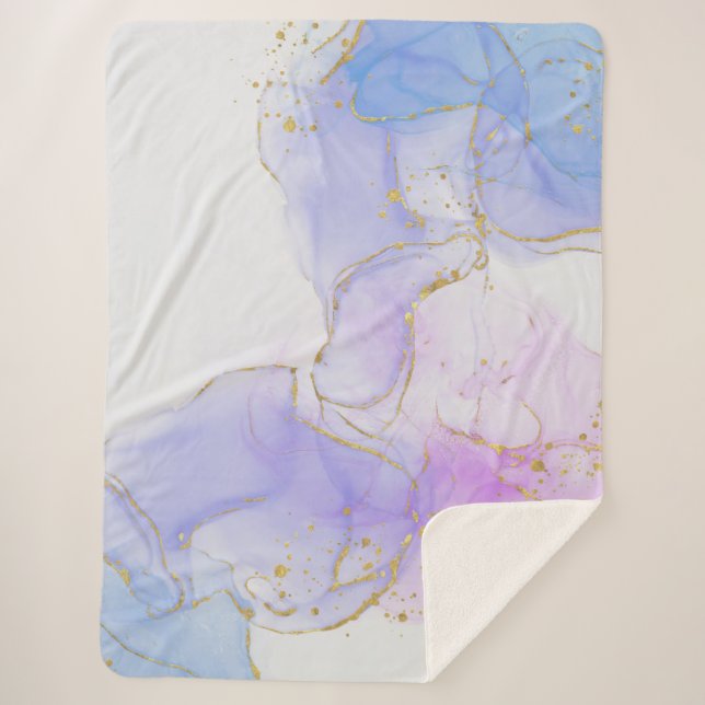 Pink, Purple and Blue Alcohol Ink Sherpa Blanket (Front)