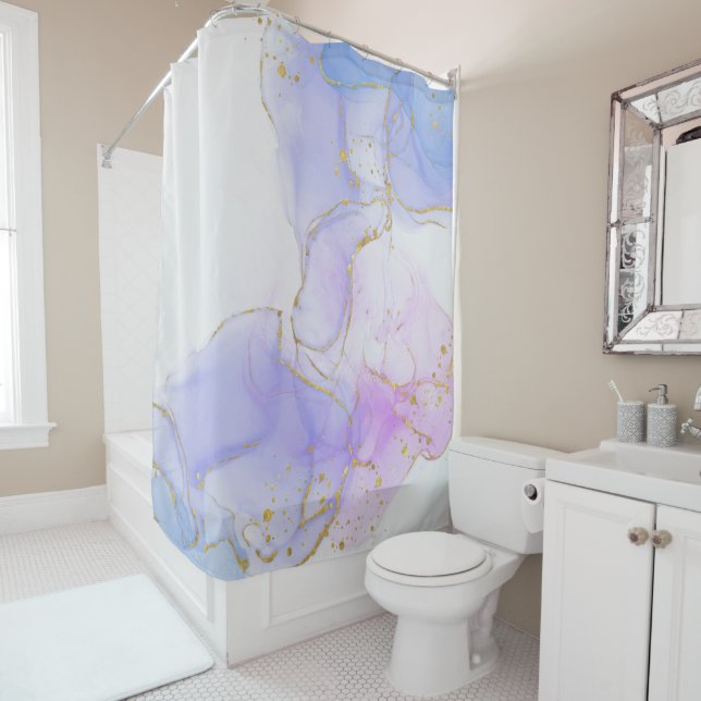 Pink, Purple and Blue Alcohol Ink Shower Curtain (In Situ)