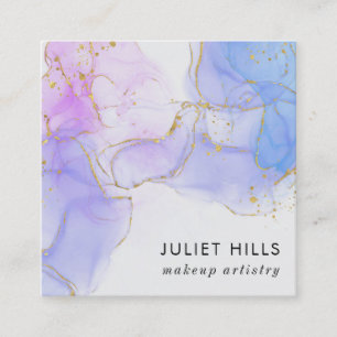 Pink, Purple and Blue Alcohol Ink Square Business Card