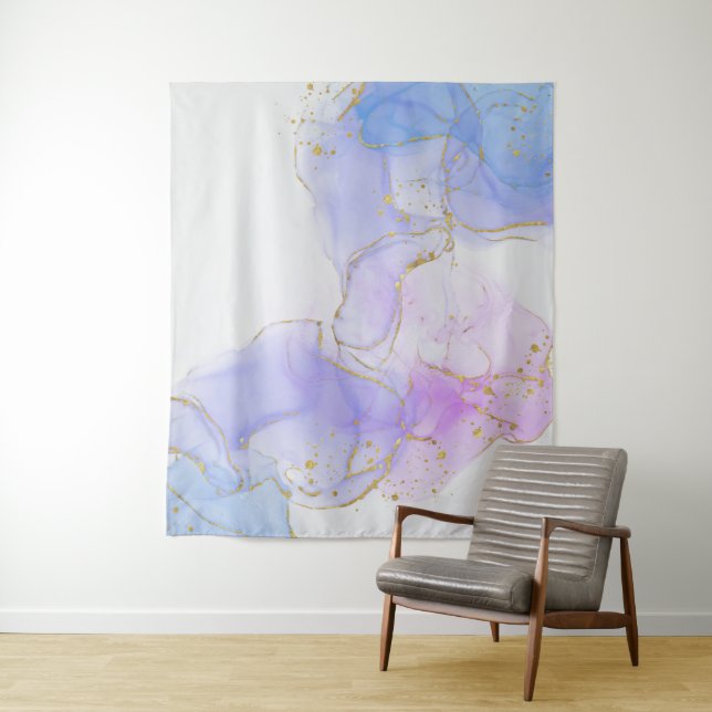 Pink, Purple and Blue Alcohol Ink Tapestry (In Situ)