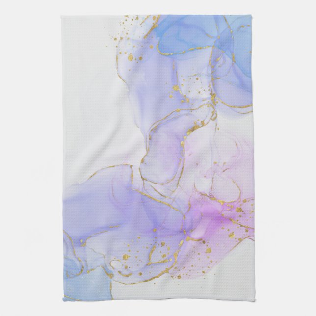 Pink, Purple and Blue Alcohol Ink Tea Towel (Vertical)