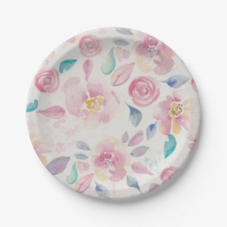 Pink Purple and Blue Floral pattern Paper Plate