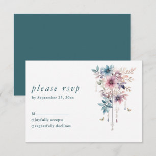 pink purple and blue flowers and butterflies RSVP card