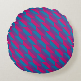 Pink, Purple and Blue Geometric Quadrilaterals Round Cushion