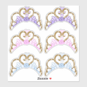 Pink, Purple and Blue, Gold Tiara Sticker Sheet