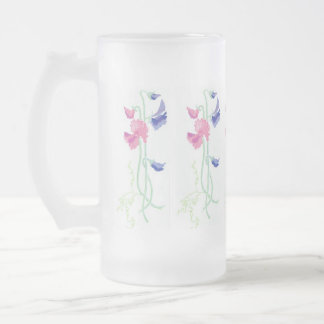 Pink, Purple and Blue Hand-painted Sweet Peas Frosted Glass Beer Mug