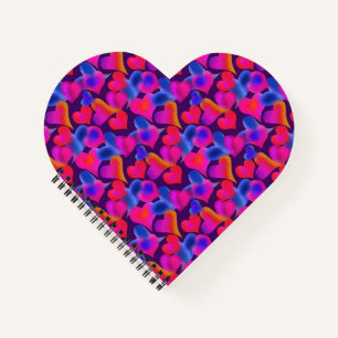 Pink, Purple and Blue Hearts Pattern Notebook