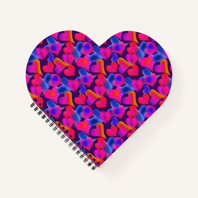 Pink, Purple and Blue Hearts Pattern Notebook (Front)
