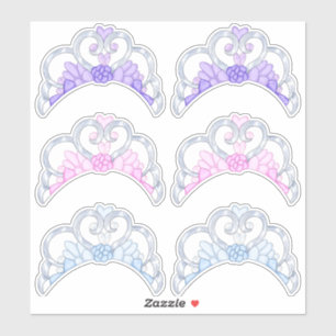 Pink, Purple and Blue, Silver Tiara Sticker Sheet