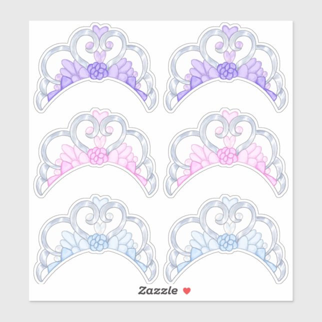 Pink, Purple and Blue, Silver Tiara Sticker Sheet (Sheet)