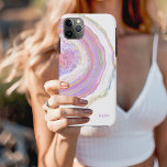 Pink Purple and Gold Marble Geode with Monogram<br><div class="desc">Protect your new phone with a modern trendy case featuring a beautiful marble geode pattern. The feminine colour scheme includes shades of pink, purple and lavender, gold and a hint of turquoise and blue in this unique design. A text template is included for personalising this case with your monogram initials...</div>