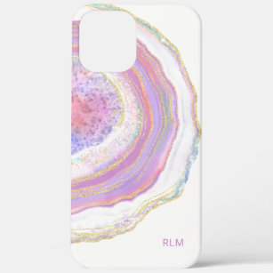 Pink Purple and Gold Marble Geode with Monogram Case-Mate iPhone Case