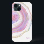Pink Purple and Gold Marble Geode with Monogram iPhone 13 Case<br><div class="desc">Protect your new phone with a modern trendy case featuring a beautiful marble geode pattern. The feminine colour scheme includes shades of pink, purple and lavender, gold and a hint of turquoise and blue in this unique design. A text template is included for personalising this case with your monogram initials...</div>