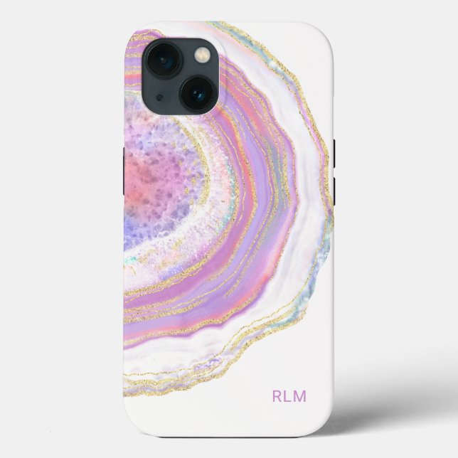 Pink Purple and Gold Marble Geode with Monogram Case-Mate iPhone Case (Back)
