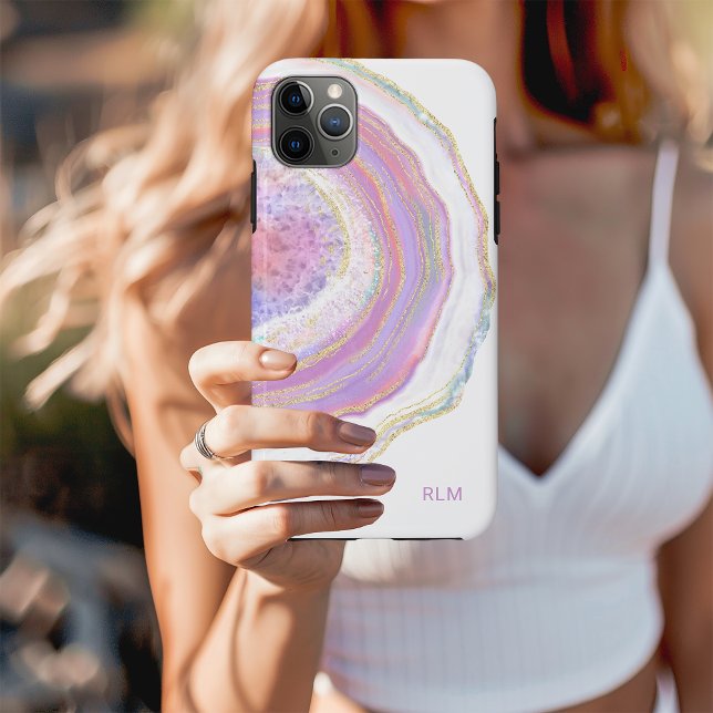 Pink Purple and Gold Marble Geode with Monogram Case-Mate iPhone Case (Creator Uploaded)