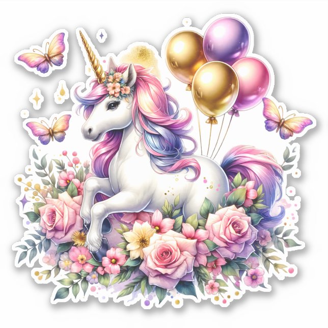 Pink Purple and Gold Unicorn Birthday   (Front)