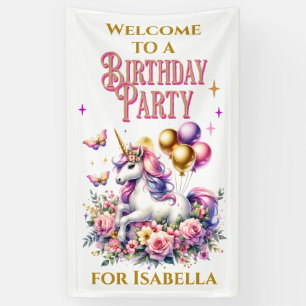 Pink, Purple and Gold Unicorn Welcome Birthday Banner