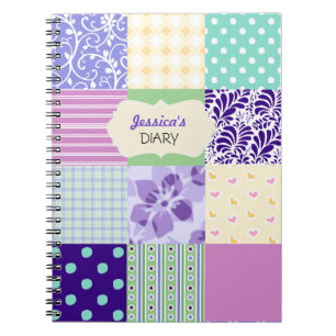 Pink, Purple and Green Personalised Girly Diary Notebook