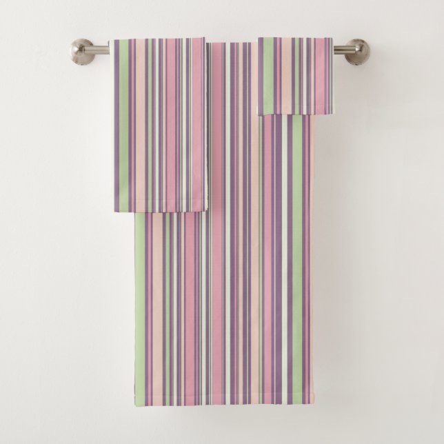 Pink, purple and Green Stripes bath towel set (Insitu)