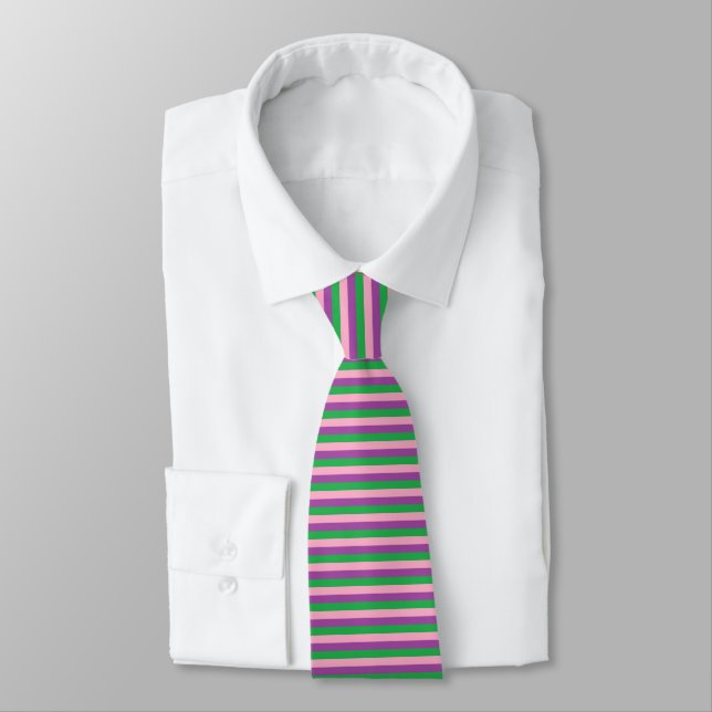 Pink, Purple and Green Stripes Tie (Tied)