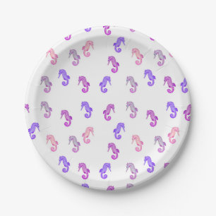 Pink Purple and Lilac Tiny Seahorses Pattern Paper Plate