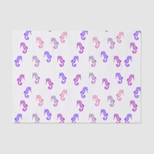 Pink Purple and Lilac Tiny Seahorses Pattern Tissue Paper (Front)