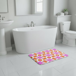 Pink Purple and Orange Floral Geometric Bath Mat